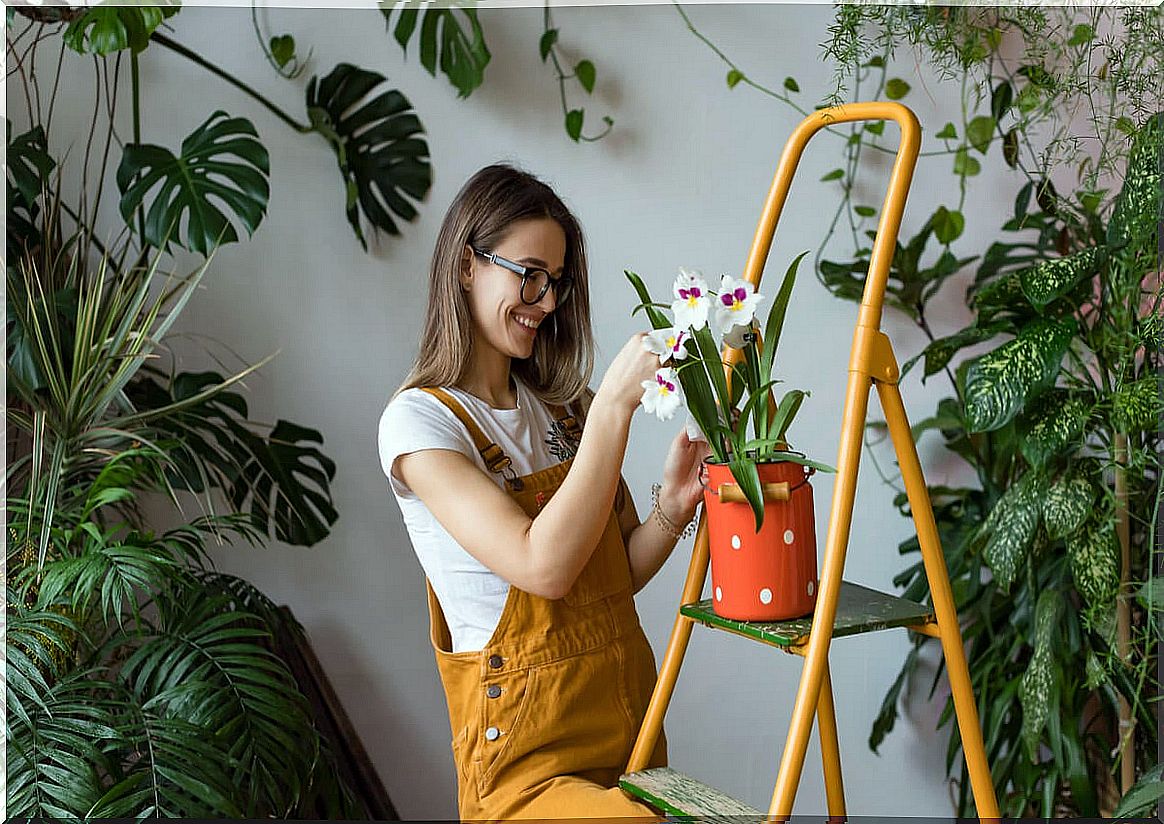 Woman with plants