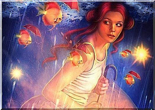 woman with fish happy to avoid criticism