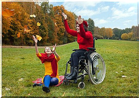 Person in wheelchair enjoying with her friend