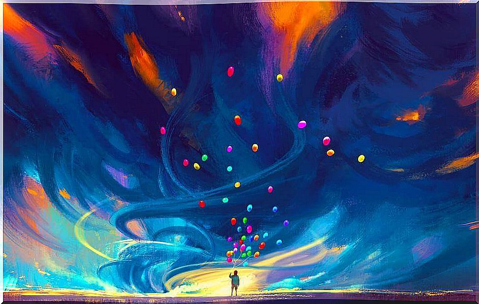 Person with colorful balloons