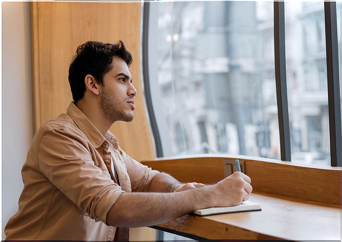 Man thinking about how language modifies thinking