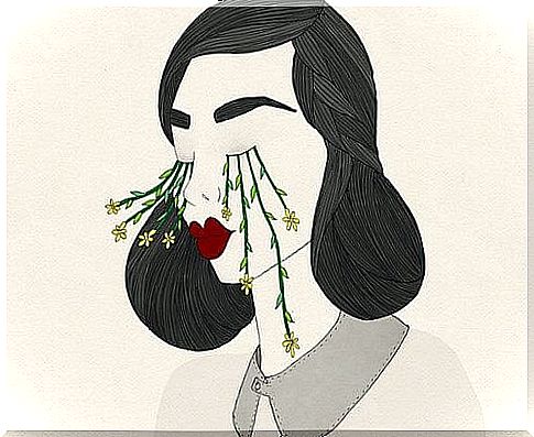 Woman crying flowers