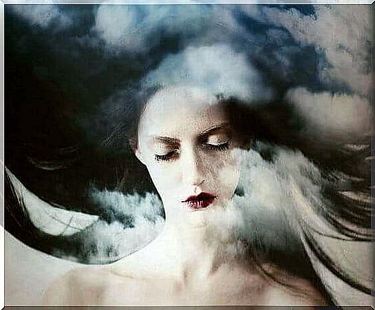 woman in clouds