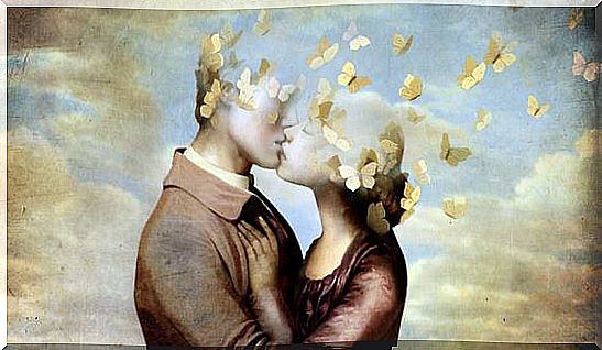 Kiss with butterflies on the head