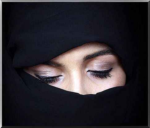 Arab woman with closed eyes