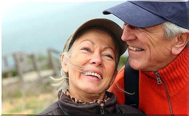 Happy senior couple having positive conversation